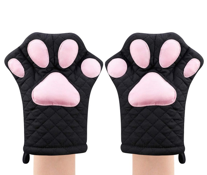 Feb.7 Oven Mitts,Cat Design Heat Resistant Cooking Glove Quilted Cotton Lining- Heat Resistant Pot Holder Gloves for Grilling & Baking Gloves BBQ Oven Gloves Kitchen Tools Gift Set BBQ,Microwave (Black) - Image 1